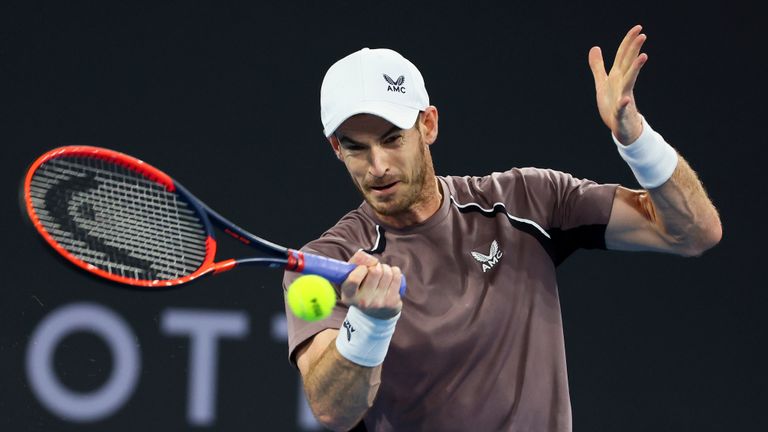 Andy Murray of Great Britain plays a shot in his match against Grigor Dimitrov of Bulgaria during the Brisbane International tennis tournament in Brisbane, Australia, Monday, Jan. 1, 2024. (AP Photo/Tertius Pickard)


