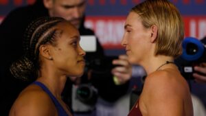 Read more about the article Natasha Jonas vs Mikaela Mayer: Star duo make weight ahead of welterweight world title clash in Liverpool | Boxing News