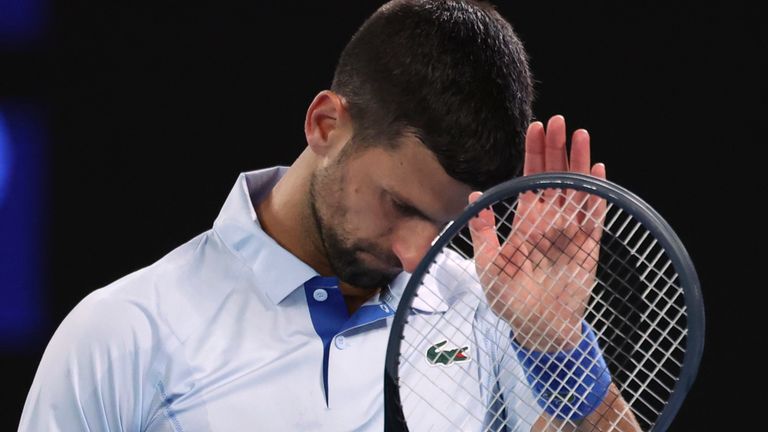 Novak Djokovic of Serbia applauds his opponent Alexei Popyrin of Australia during their second round match at the Australian Open tennis championships at Melbourne Park, Melbourne, Australia, Wednesday, Jan. 17, 2024. (AP Photo/Asanka Brendon Ratnayake) 