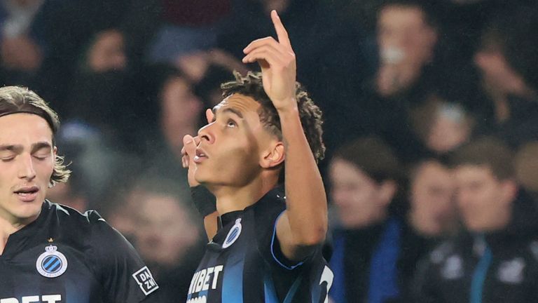 Nusa celebrates after scoring the opening goal of the game during the Europa Conference League mmatch between Club Brugge and Bodo/Glimt