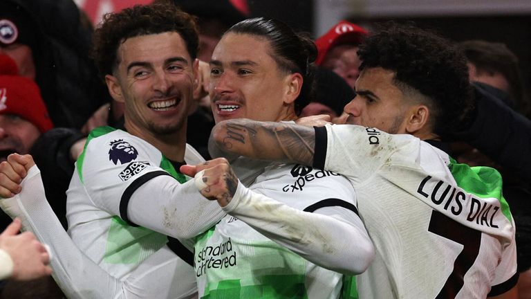 Darwin Nunez is congratulated after giving Liverpool the lead at Bournemouth