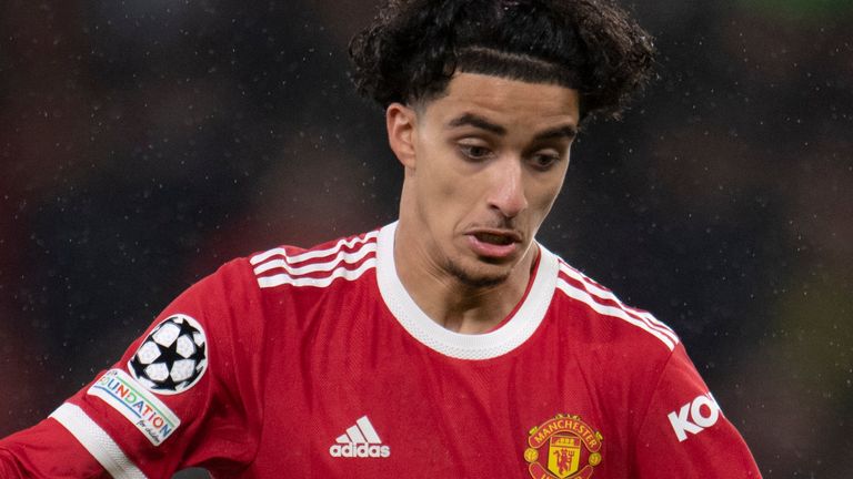 MANCHESTER, ENGLAND - DECEMBER 08: Zidane Iqbal of Manchester United in action during the UEFA Champions League group F match between Manchester United and BSC Young Boys at Old Trafford