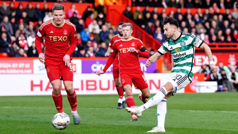 Nicolas-Gerrit Kuhn equalises for Celtic at Pittodrie