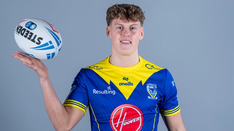 Picture by Allan McKenzie/SWpix.com - 25/01/2024 - Rugby League - Betfred Super League - Warrington Media Day - The Halliwell Jones Stadium, Warrington, England - Arron Lindop.