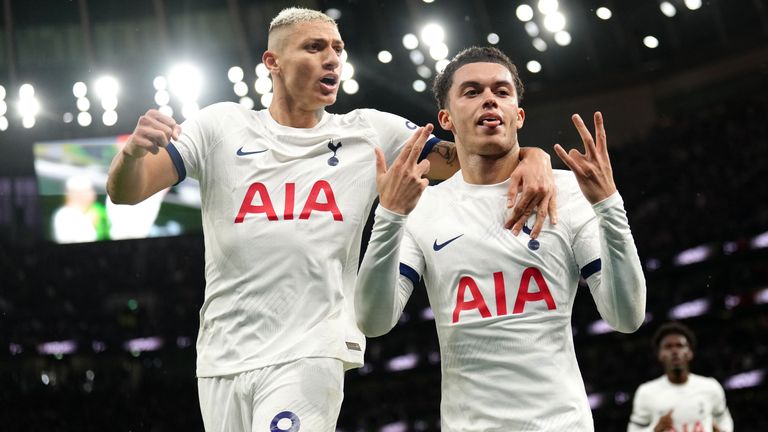 Brennan Johnson celebrates scoring a late winner for Spurs