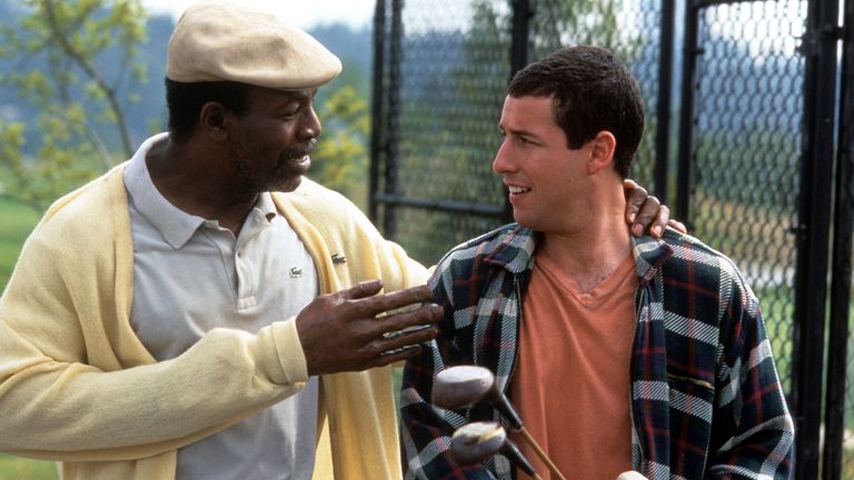 Carl Weathers talks to Adam Sandler in a scene from the film 'Happy Gilmore', 1996. (Photo by Universal/Getty Images)