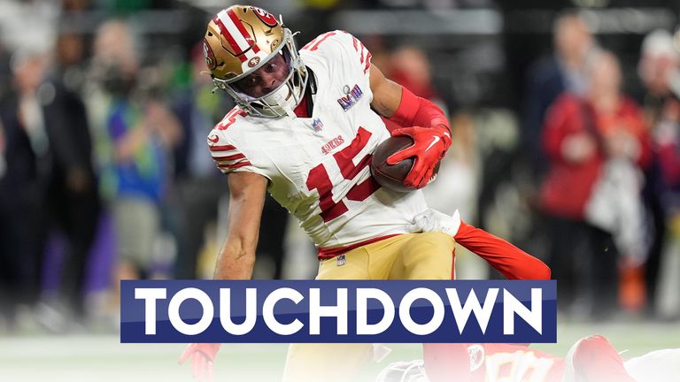 San Francisco 49ers wide receiver Jauan Jennings (15) scores a touchdown as Kansas City Chiefs cornerback L&#39;Jarius Sneed (38) defends during the second half of the NFL Super Bowl 58 football game Sunday, Feb. 11, 2024, in Las Vegas. (AP Photo/Eric Gay)