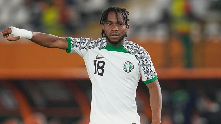 January 22 2024: Ademola Olajide Lookman (Nigeria) gestures during a African Cup of Nations Group A game, Nigeria vs Guinea-Bissau, at Stade Felix Houphouet-Boigny, Abidjan, Ivory Coast. Kim Price/CSM (Credit Image: .. Kim Price/Cal Sport Media) (Cal Sport Media via AP Images)