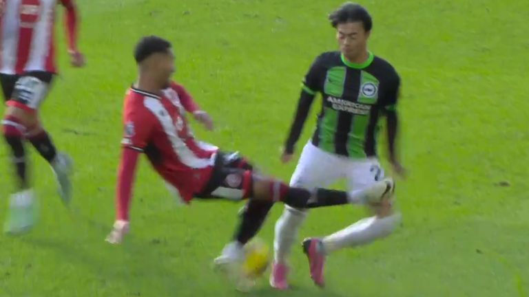 Mason Holgate was sent off for his tackle on Kaoru Mitoma.