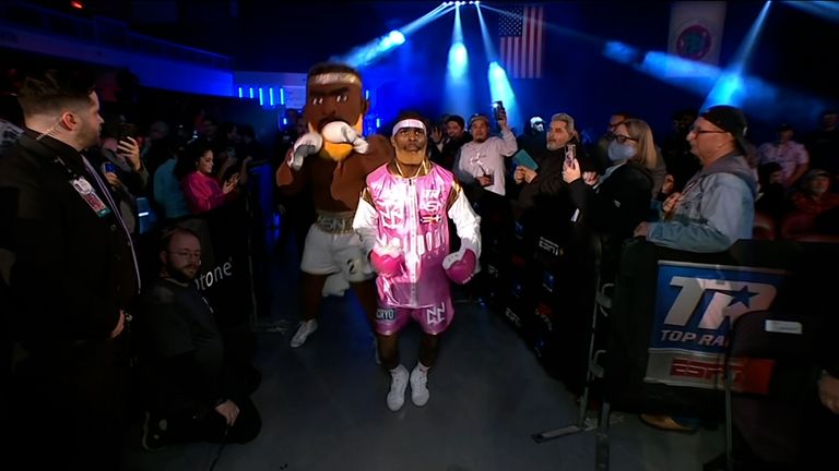 Abraham Nova ringwalk with mascot