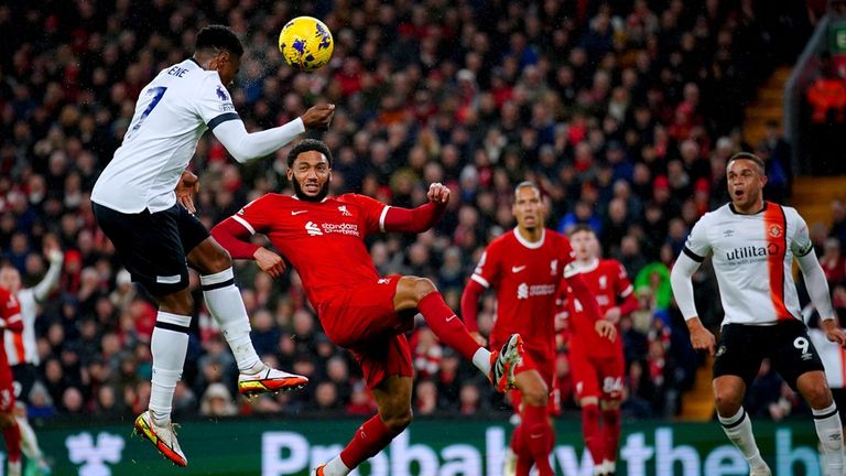 Ogbene heads in at the back post to put Luton ahead at Anfield