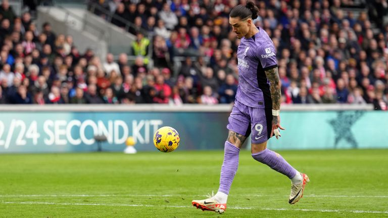 Darwin Nunez gives Liverpool the lead at Brentford with a delicate chipped finish