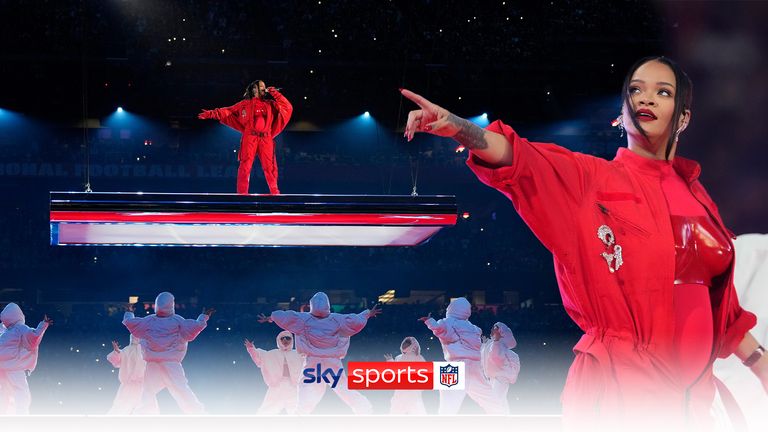 Rihanna performs during the halftime show at the NFL Super Bowl LVII