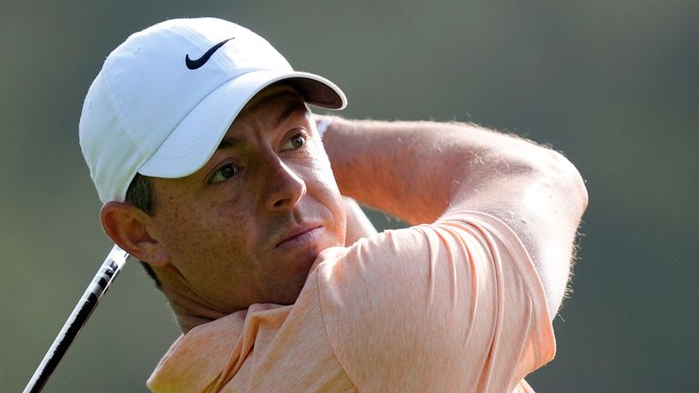 Rory McIlroy, of Northern Ireland, tees off on the second hole during the second round of the Genesis Invitational golf tournament at Riviera Country Club Friday, Feb. 16, 2024, in the Pacific Palisades area of Los Angeles. (AP Photo/Ryan Sun)