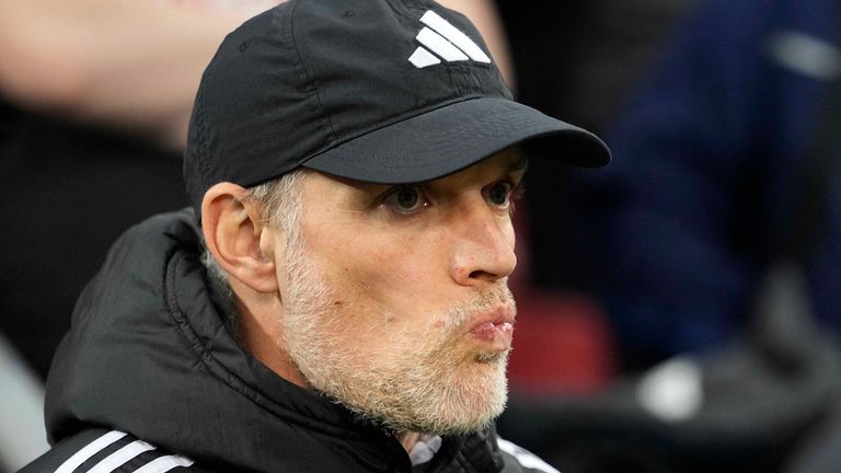 Bayern's head coach Thomas Tuchel arrives for the German Bundesliga soccer match between Bayer 04 Leverkusen and FC Bayern Munich at the BayArena in Leverkusen, Germany, Saturday, Feb. 10, 2024. (AP Photo/Martin Meissner)