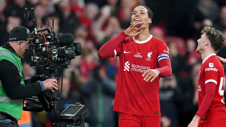 Virgil van Dijk celebrates his winning goal