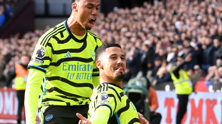 William Saliba celebrates his opener