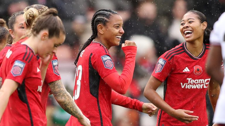 Geyse Da Silva Ferreira celebrates after giving Manchester United the lead against West Ham