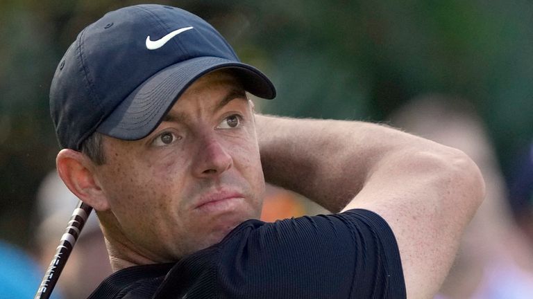 Rory McIlroy, of Northern Ireland, hits his tee shot on the 15th tee during the first round of The Players Championship golf tournament Thursday, March 14, 2024, in Ponte Vedra Beach, Fla. (AP Photo/Lynne Sladky)