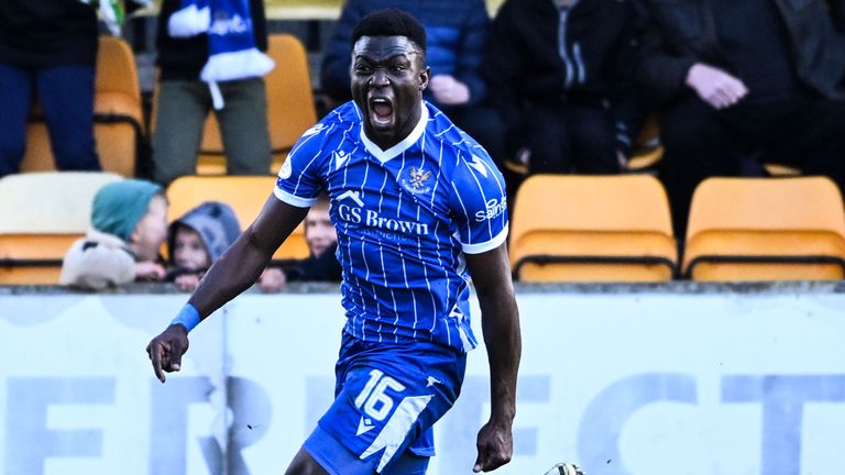 St Johnstone's Adama Sidibeh celebrates after scoring to make it 1-1 