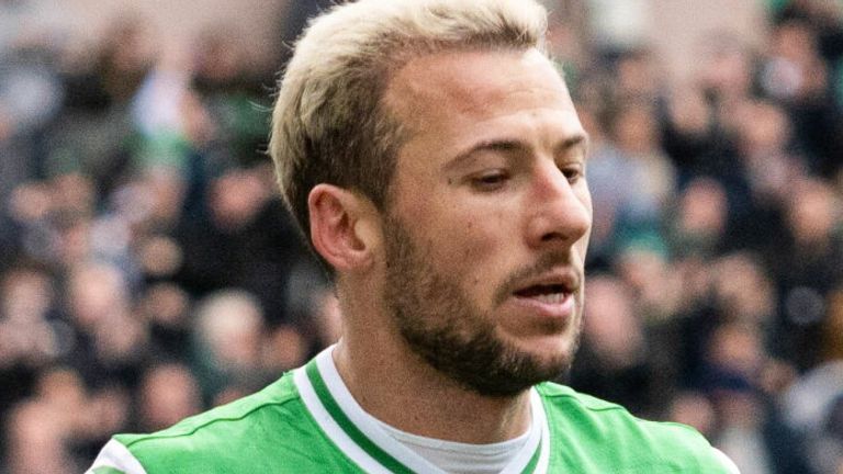 EDINBURGH, SCOTLAND - MARCH 16: Hibernian's Adam Le Fondre celebrates scoring to make it 3-0 during a cinch Premiership match between Hibernian and Livingston at Easter Road Stadium, on March 16, 2024, in Edinburgh, Scotland. (Photo by Paul Devlin / SNS Group)