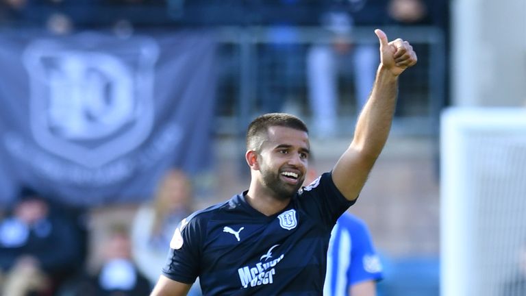 Adil Nabi celebrates his first goal for Dundee