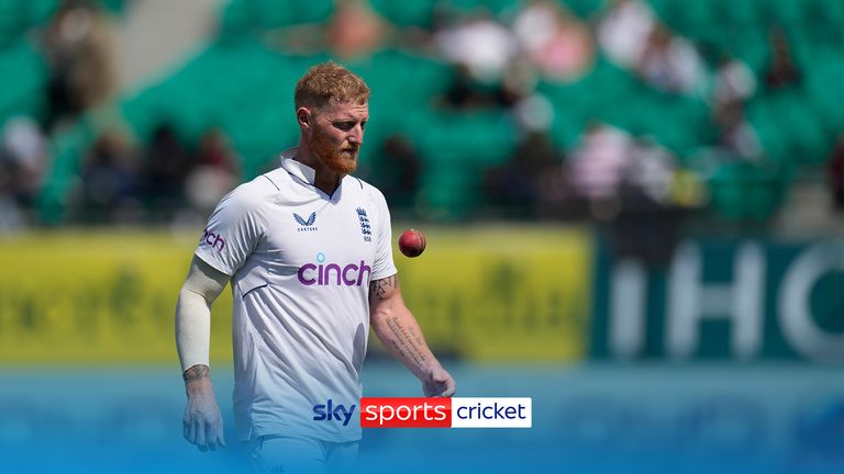 England&#39;s captain Ben Stokes prepares to bowl on the second day of the fifth and final test match between England and India in Dharamshala, India, Friday, March 8, 2024. (AP Photo/Ashwini Bhatia)