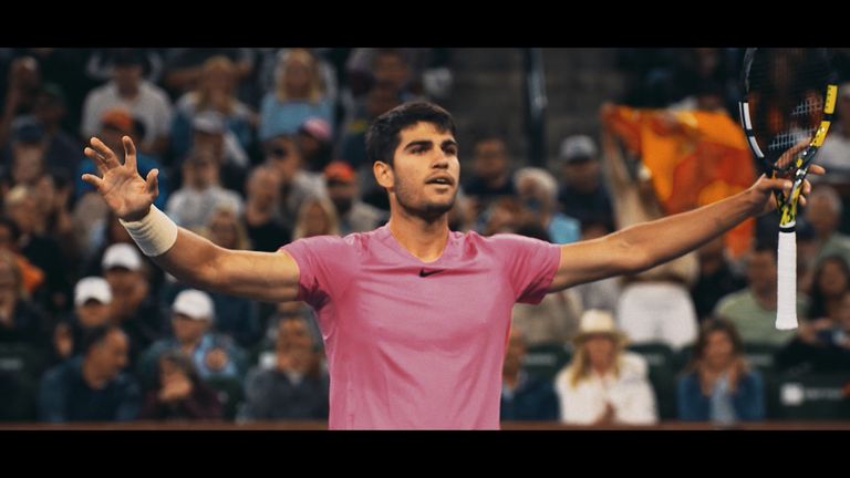 Carlos Alcaraz celebrates in Indian Wells