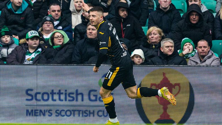 Livingston's Daniel McKay celebrates as he scores to make it 1-1 against Celtic