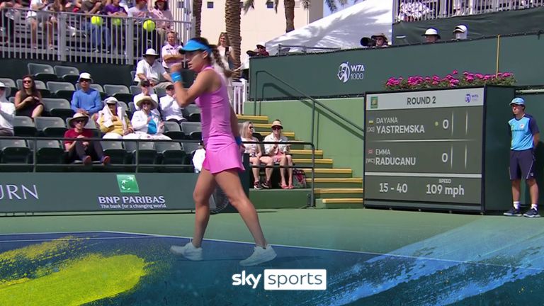 Emma Raducanu hit her signature drop shot to put her ahead against Dayana Yastremska in the Indian Wells Open.