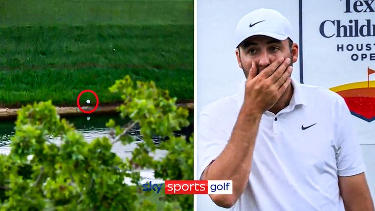 SCHEFFLER TEE SHOT ENDS UP IN LAKE