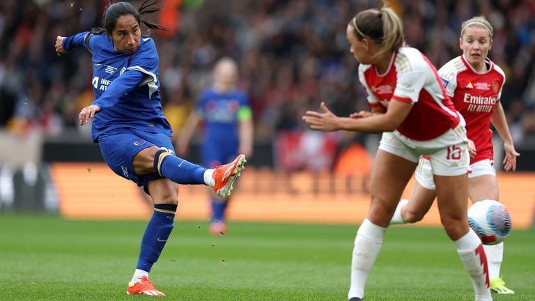 Mayra Ramirez fires the ball into the net only for her effort to be ruled out by VAR