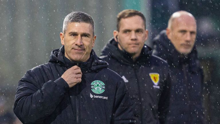 EDINBURGH, SCOTLAND - MARCH 10: Hibernian manager Nick Montgomery during a Scottish Cup Quarter Final match between Hibernian and Rangers at Easter Road Stadium, on March 10, 2024, in Edinburgh, Scotland. (Photo by Ross Parker / SNS Group)