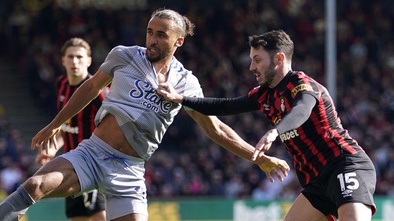 Dominic Calvert-Lewin and Adam Smith battle for the ball