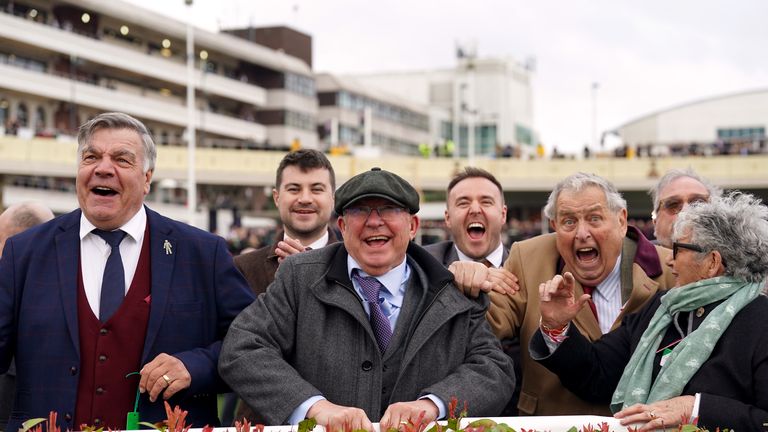 Sir Alex Ferguson celebrates his first Cheltenham Festival winner at a massive 25/1 with Monmiral. 