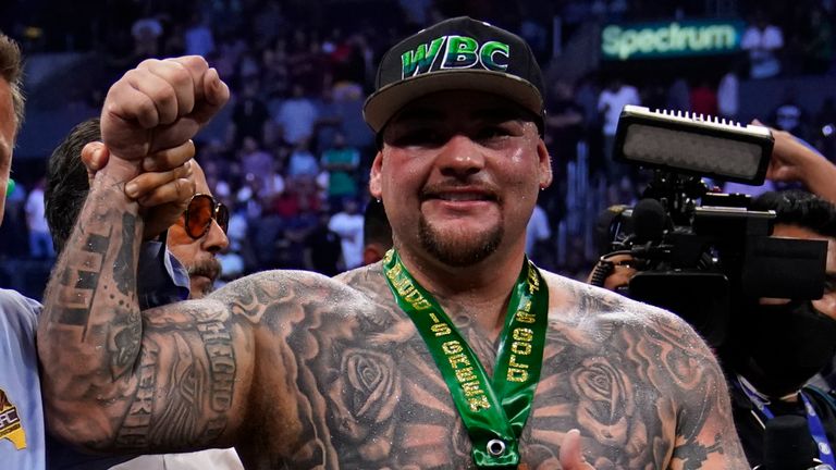 Andy Ruiz Jr celebrates his win over Luis Ortiz 