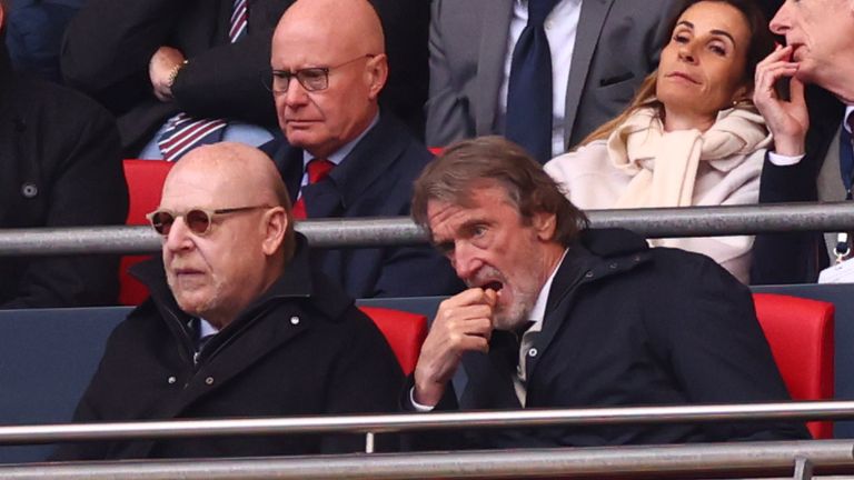 Avram Glazer and Sir Jim Ratcliffe pictured during the FA Cup semi final at Wembley Stadium