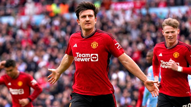 Harry Maguire celebrates doubling Man Utd's lead