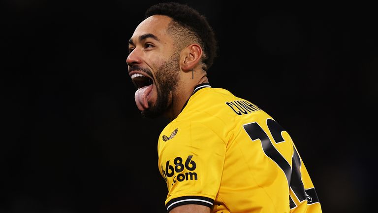 Matheus Cunha of Wolverhampton Wanderers celebrates after scoring their sides second goal