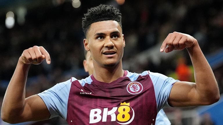 Ollie Watkins celebrates scoring for Aston Villa against Lille