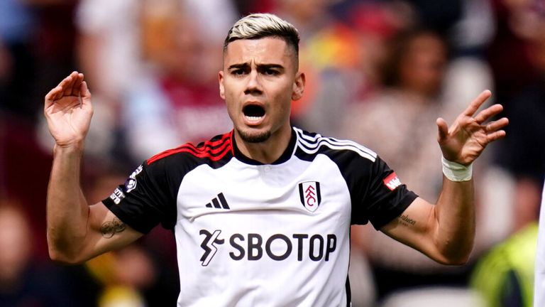 Andreas Pereira celebrates after opening the scoring for Fulham at West Ham