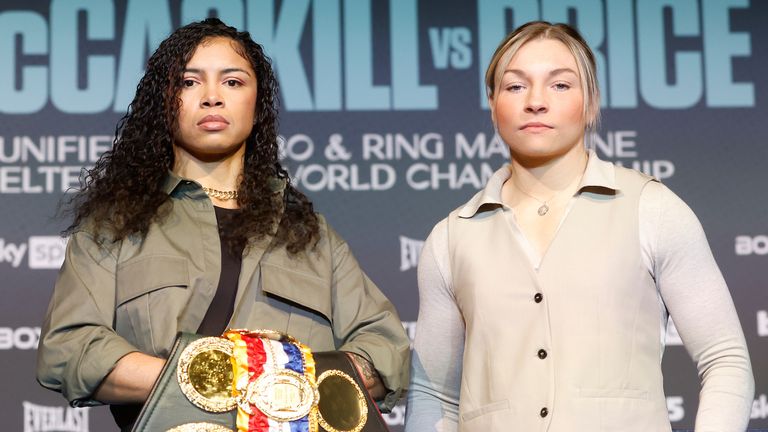 FORGING LEGACY PROMOTION.UNIFIED WBA,IBO &RING MAGAZINE WELTERWEIGHT WORLD CHAMPIONSHIP.PRESS CONFERENCE.TRAMSHEDS,.CARDIFF,WALES.PIC LAWRENCE LUSTIG.(PICS FREE FOR EDITORIAL USE ONLY).CHAMPION JESSICA McCASKILL AND CHALLENGER LAUREN PRICE COME TOGETHER TO ANNOUNCE THEIR CLASH ON PROMOTER BEN SHALOM...S BOXXER PROMOTION AT THE UTILITA ARENA CARDIFF ON MAY 11TH 2024 LIVE ON SKYSPORTS..