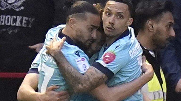 Dion Charles celebrates Bolton's opening goal in the first half at Barnsley