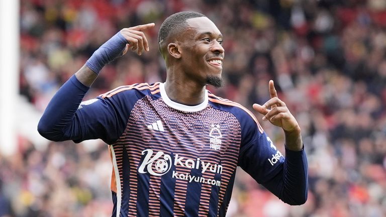 Callum Hudson-Odoi celebrates scoring Nottingham Forest's third