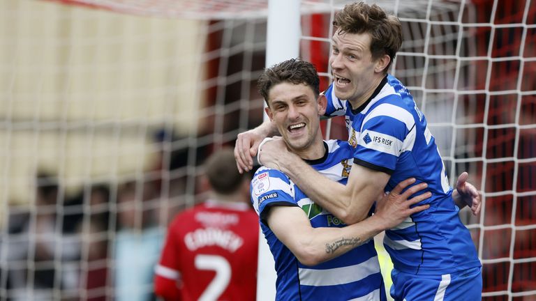 Harrison Biggins celebrates doubling Doncaster's lead at Crewe