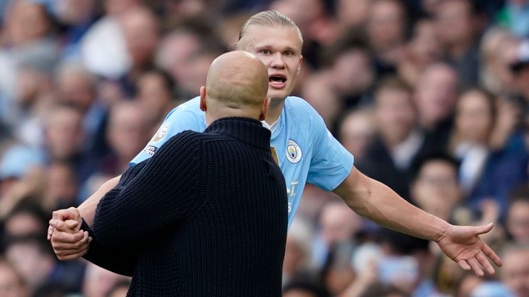 Erling Haaland shows his frustration after being substituted 