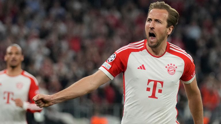 Harry Kane celebrates after scoring his side's second goal against Real Madrid