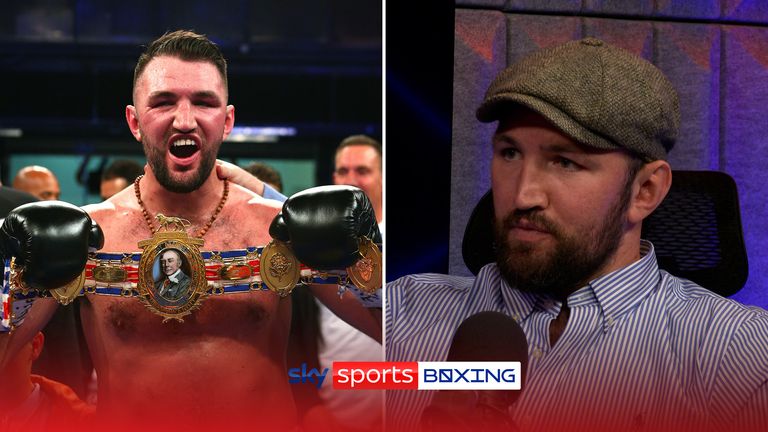 Hughie Fury celebrates winning the Heavyweight title at The Macron Stadium, Bolton.
