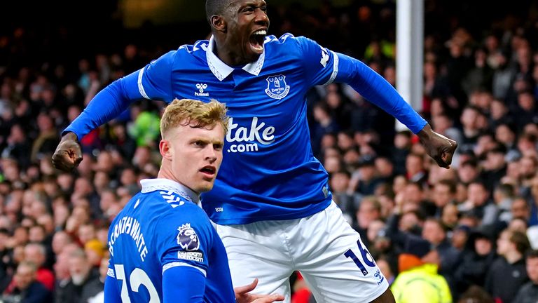 Jarrad Branthwaite celebrates scoring the opening goal in the Merseyside derby