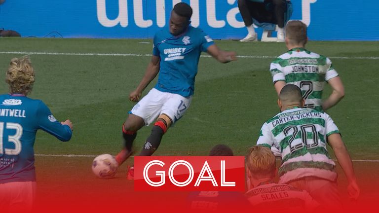 Rabbi Matondo scores for Rangers against Celtic